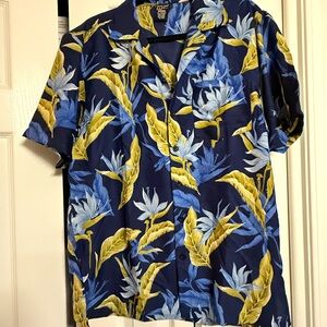 Tropical Leaf Print Casual Shirt in Blue and Yellow